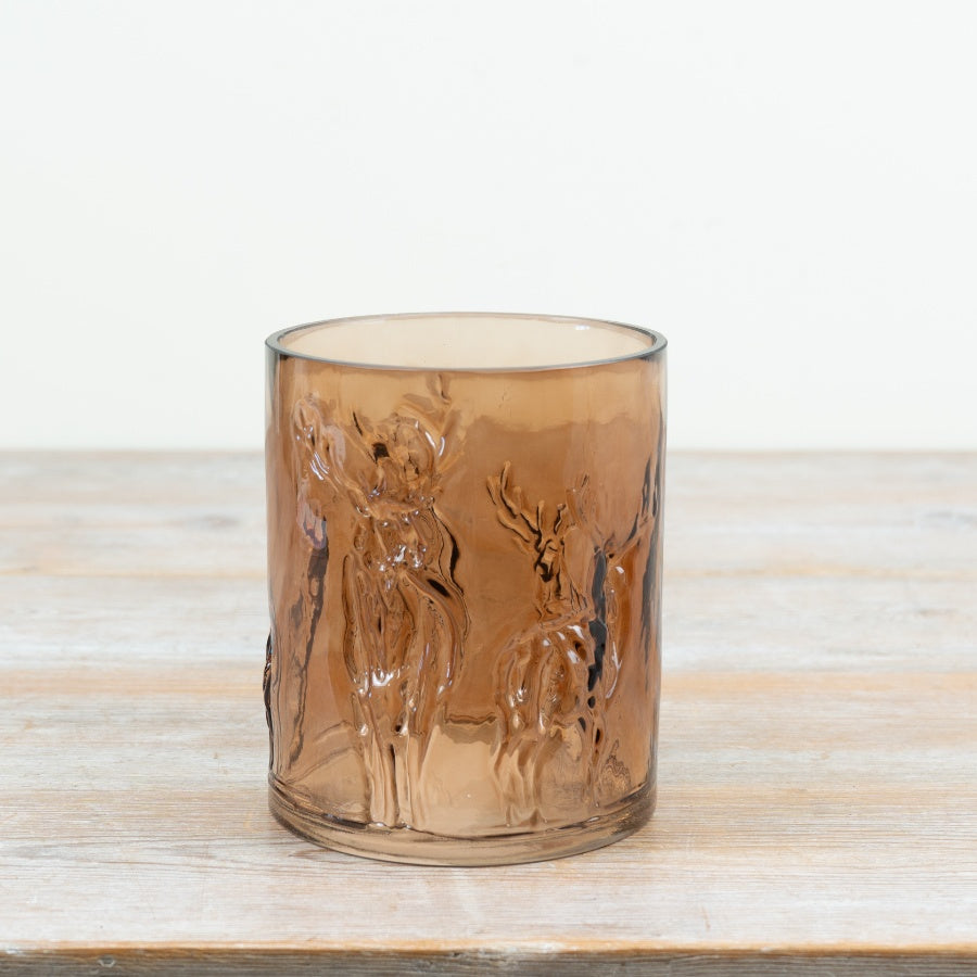 Handmade Brown Reindeer Glass Candle Holder Amber Deer Tealight Lantern Christmas Home Décor 13.5cm Item #82046