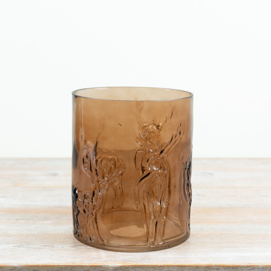 Brown Glass Reindeer Candle Holder Festive Deer Tealight Lantern Christmas Home Décor 21cm Item #82047