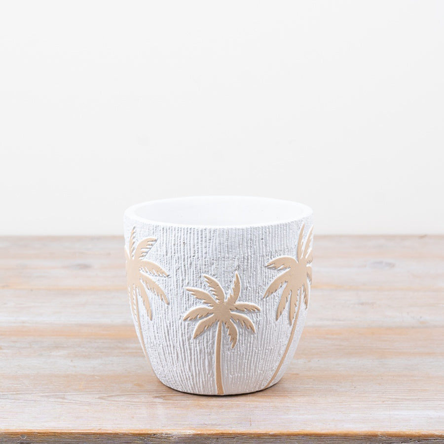 Palm Tree Planter Pot Tropical Plant Pot White Decorative Indoor Outdoor Planter 14cm