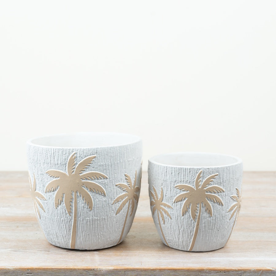 Palm Tree Planter Pot Tropical Plant Pot White Decorative Indoor Outdoor Planter 14cm