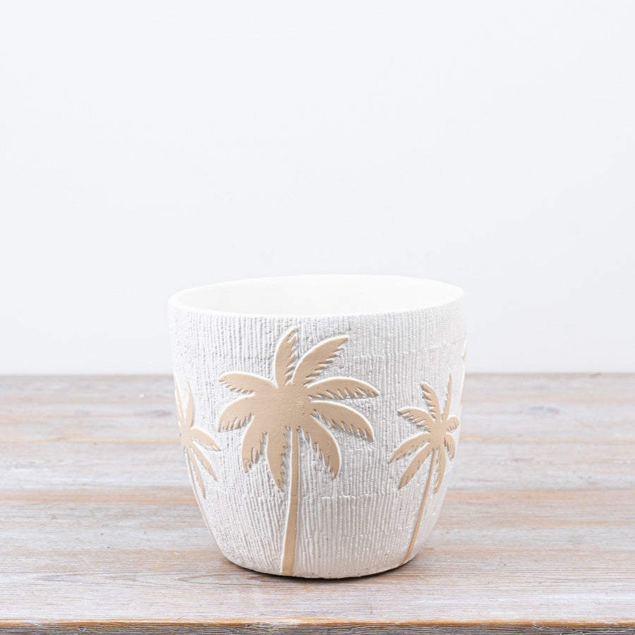 Palm Tree Planter Pot Tropical Plant Pot White Decorative Indoor Outdoor Planter 17.5cm