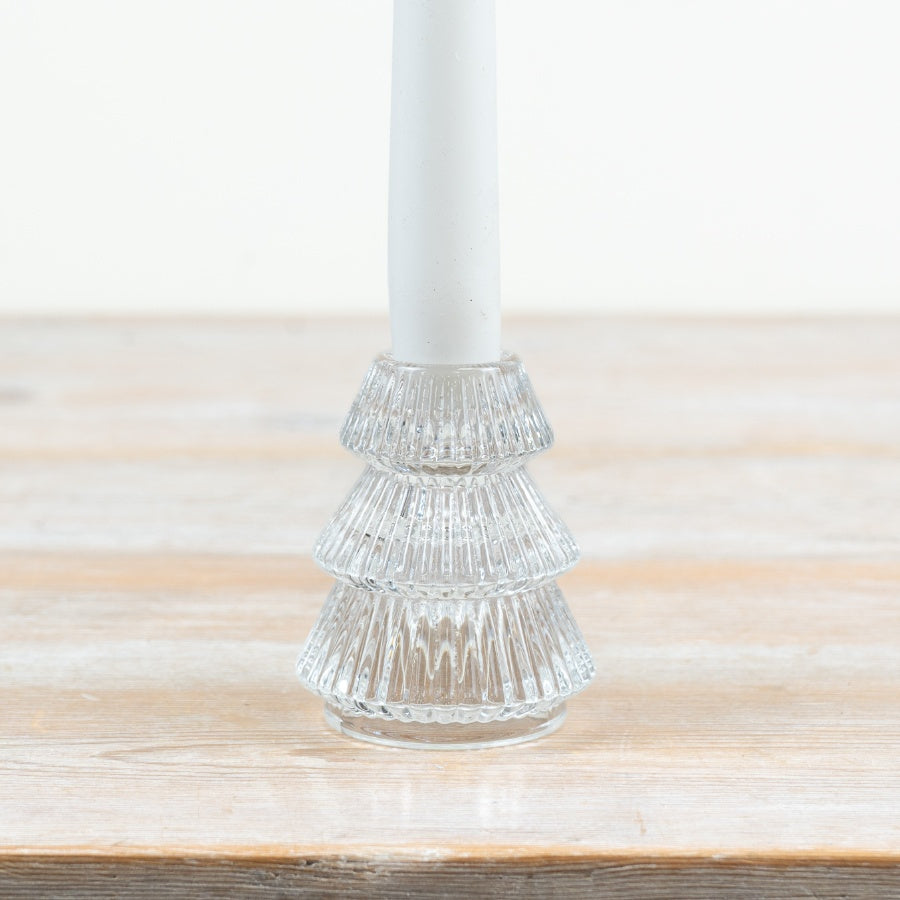 Clear Glass Christmas Tree Taper Candle Holder Festive Table Centrepiece Home Décor 8cm Item #82722