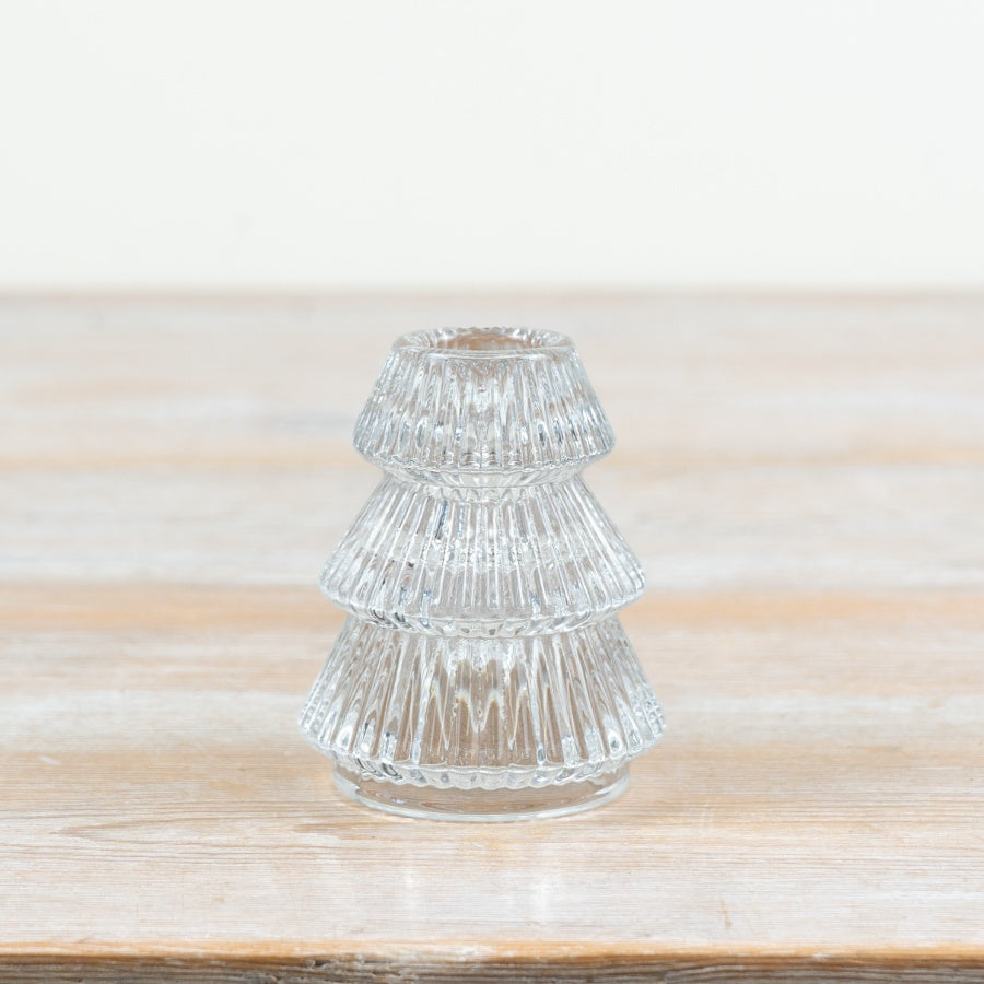 Clear Glass Christmas Tree Taper Candle Holder Festive Table Centrepiece Home Décor 8cm Item #82722