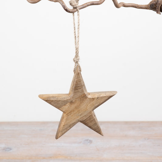 Wooden Star Hanger Natural Wood Star Decoration with Jute Rope Rustic Scandinavian Home Décor 14cm Item #82959