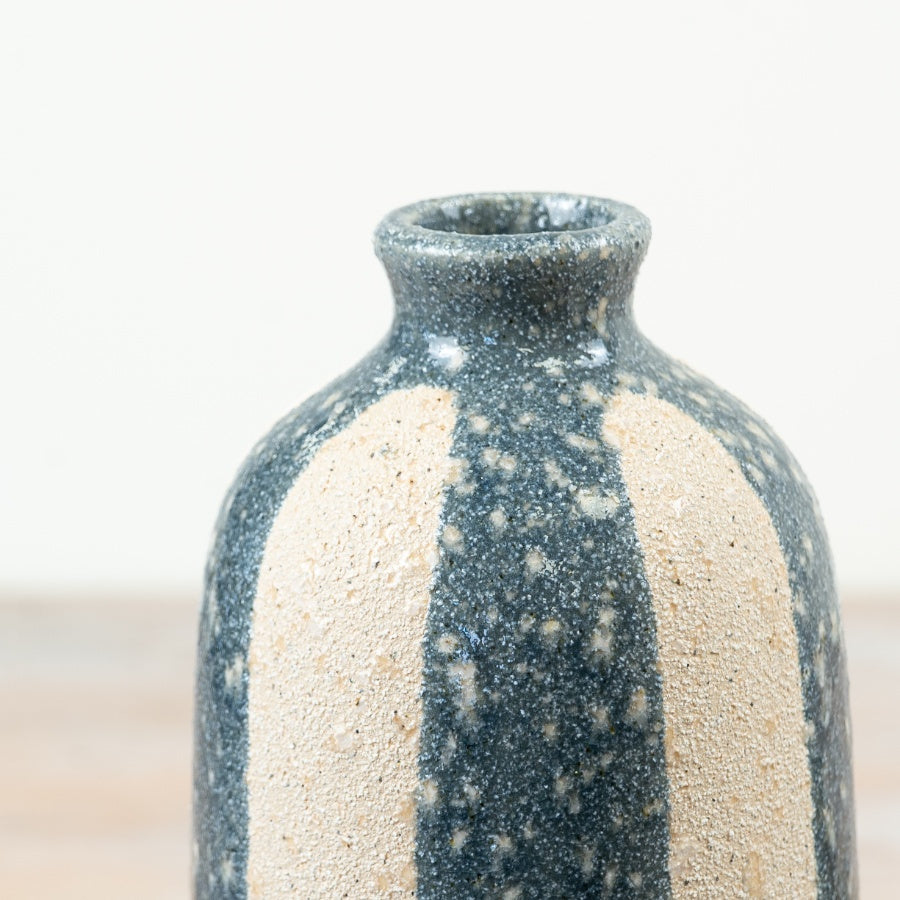Blue White Striped Coastal Vase 10.5cm – Ceramic Flower Vase Decorative Seaside Home Decor Accent