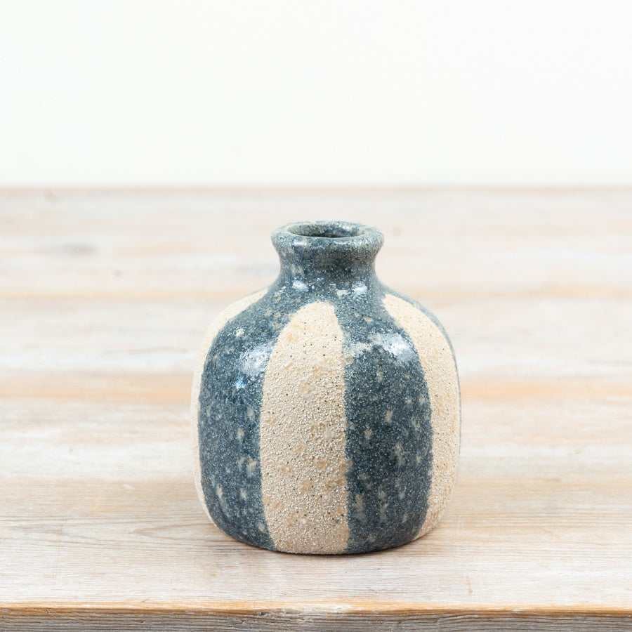 Blue White Striped Coastal Vase 10.5cm – Ceramic Flower Vase Decorative Seaside Home Decor Accent