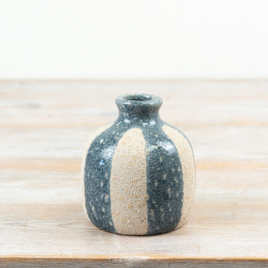 Blue White Striped Coastal Vase 10.5cm – Ceramic Flower Vase Decorative Seaside Home Decor Accent