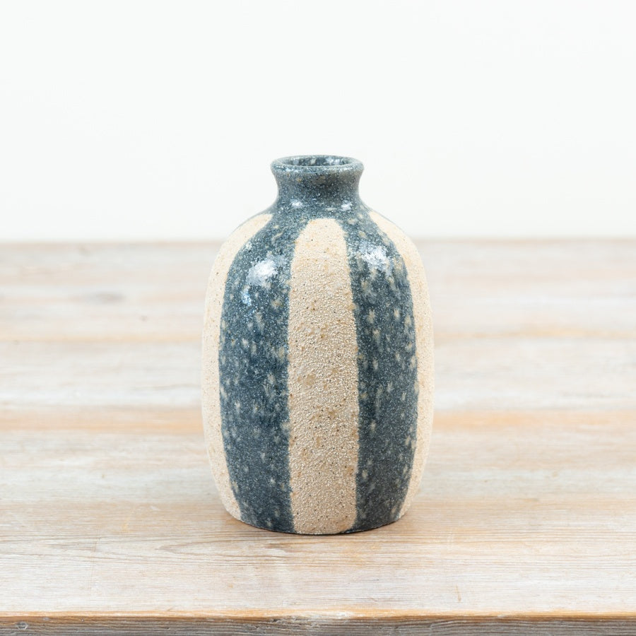 Blue Striped Vase 14.5cm – Coastal Ceramic Flower Vase Decorative Home Decor Seaside Style Accent