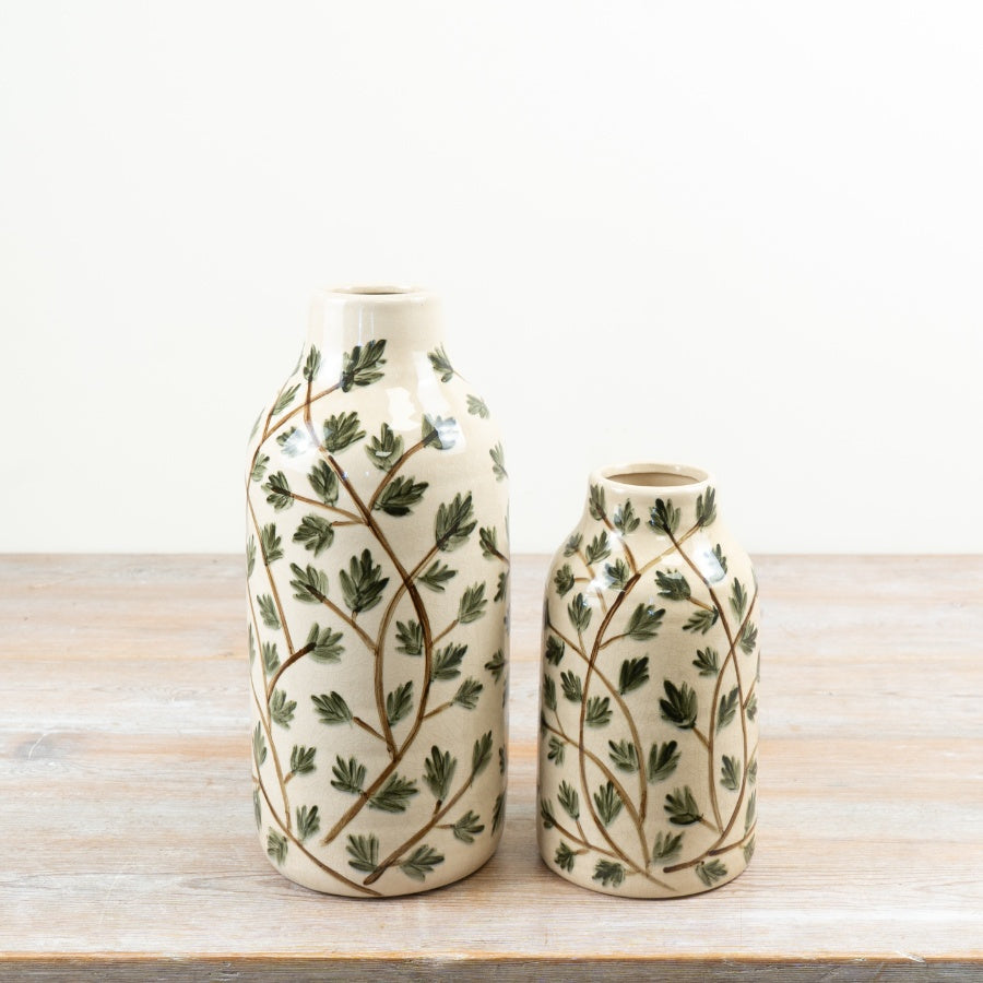 Foliage Ceramic Vase 20.5cm – Botanical Decorative Flower Vase Large Home Decor Accent for Interiors