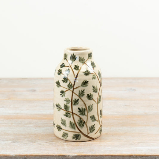 Foliage Ceramic Vase 20.5cm – Botanical Decorative Flower Vase Large Home Decor Accent for Interiors