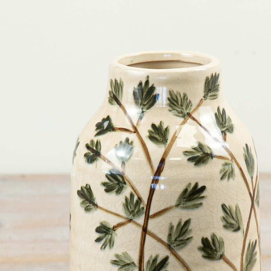 Foliage Ceramic Vase 20.5cm – Botanical Decorative Flower Vase Large Home Decor Accent for Interiors