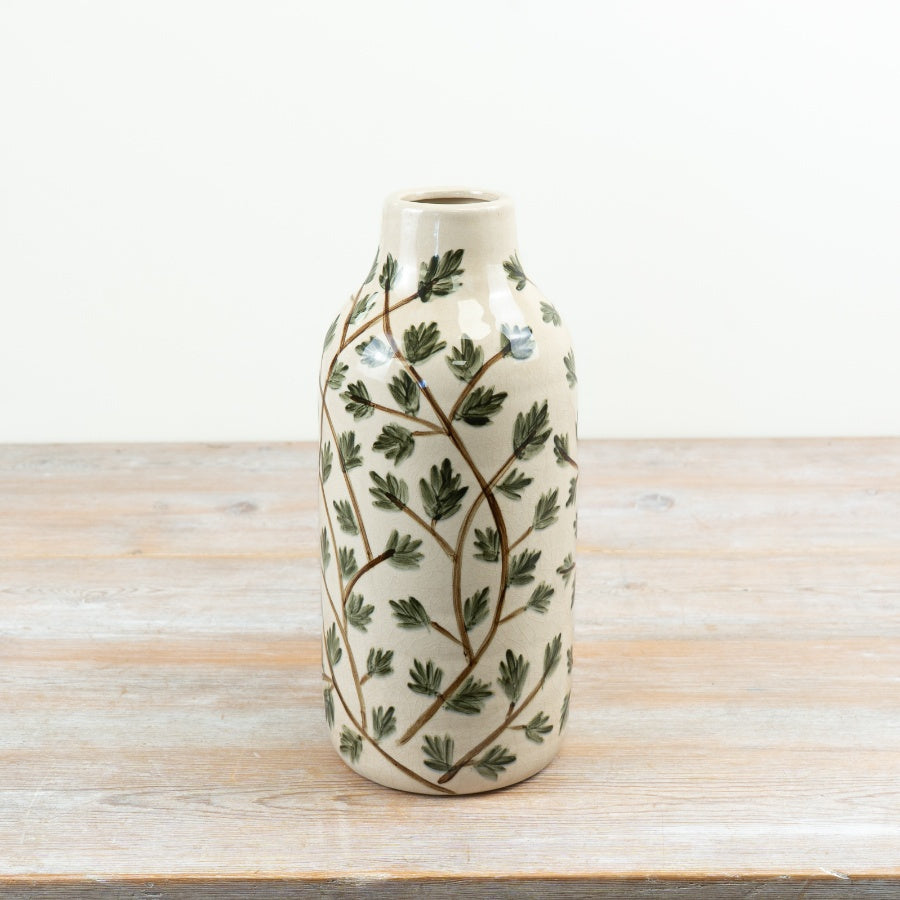 Foliage Ceramic Vase 30.5cm – Botanical Decorative Flower Vase Large Home Decor Accent for Interiors