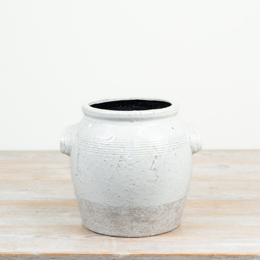Two Tone Ceramic Flower Pot Textured Glazed Ceramic Planter Neutral Contemporary Home Décor 22cm Item #83070