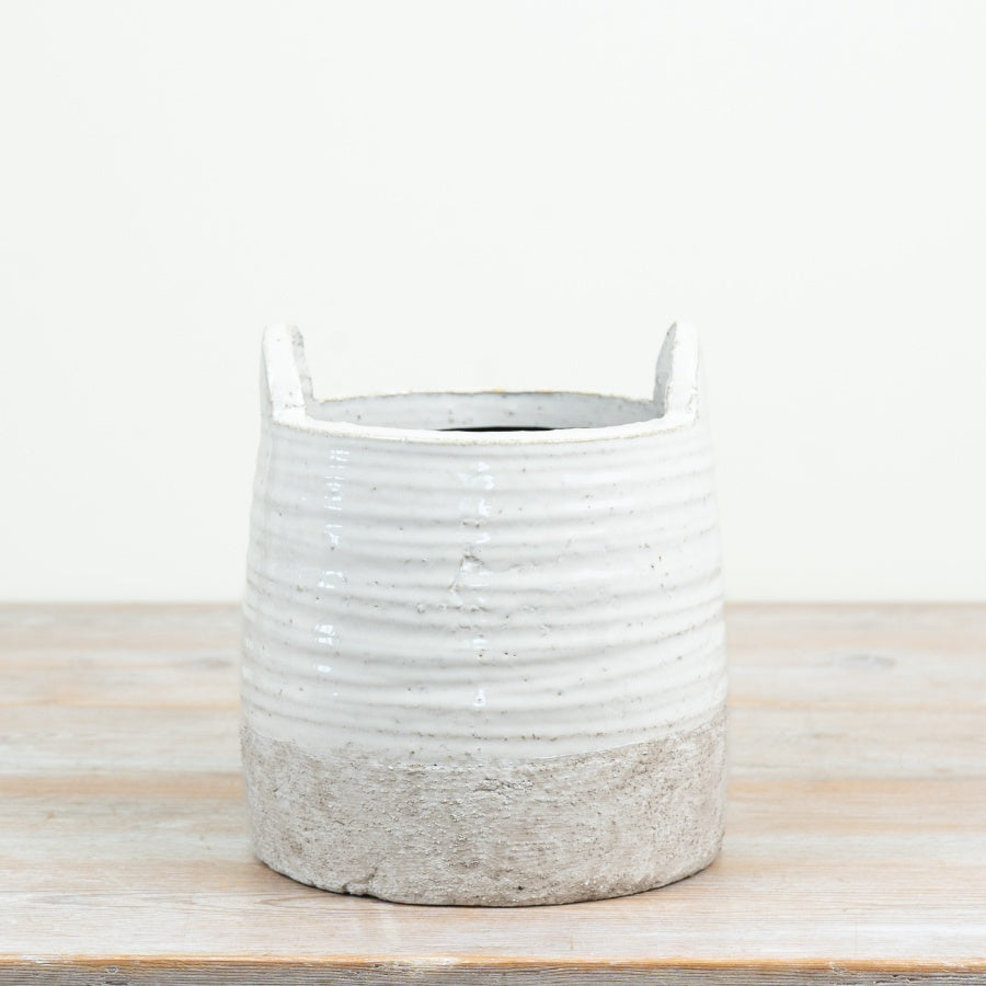 Ceramic Planter with Handles Two Tone Glazed Plant Pot Textured Indoor Garden Home Décor 20cm Item #83073
