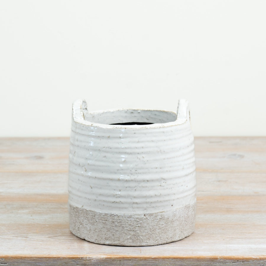 Two Tone Planter with Handles Ceramic Plant Pot Dual Tone Glaze Textured Indoor Garden Home Décor 16cm Item #83074