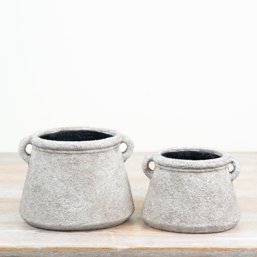 Distressed Planter Ceramic Plant Pot with Handles Rustic Indoor Herb Garden Home Décor Neutral 16.5cm Item #83076