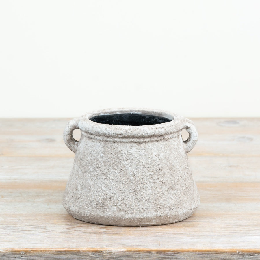 Distressed Planter Ceramic Plant Pot with Handles Rustic Indoor Herb Garden Home Décor Neutral 16.5cm Item #83076