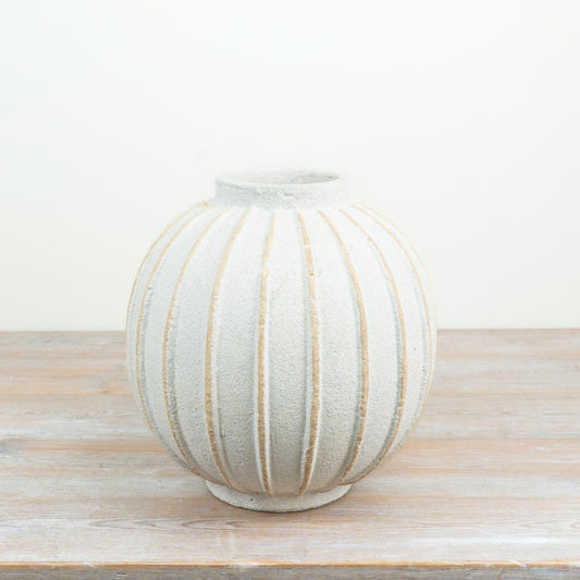 Round Textured Vase Terracotta Vase Beige Textured Decorative Floor Rustic Home Décor 30cm Item #83094