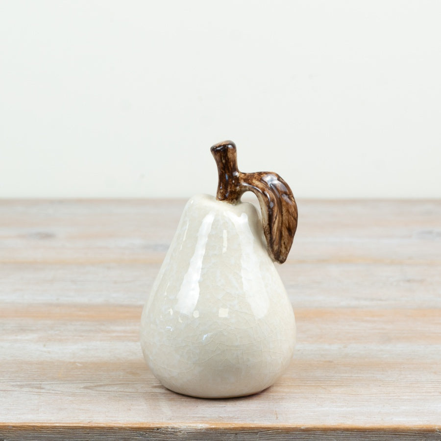 Ceramic Glazed Pear Ornament Decorative Pear Sculpture White Glazed Fruit Ornament Contemporary Home Décor 13.5x9cm Item #83144