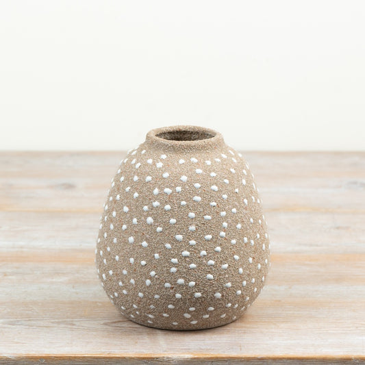 Spoty Ceramic Vase White Dot Design Rustic Decorative Flower Vase Home Décor 15.5cm Item #83149