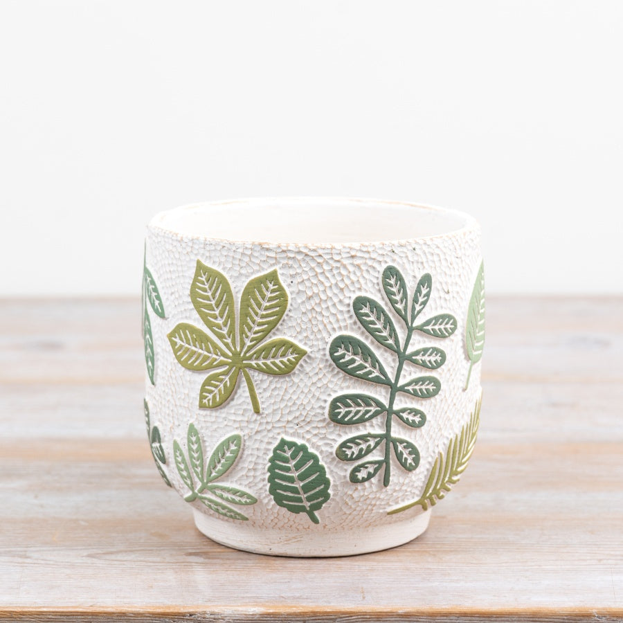 Leaf Cement Plant Pot Textured Cement Planter Green Leaf Design Indoor Botanical Home Décor 14cm Item #83167
