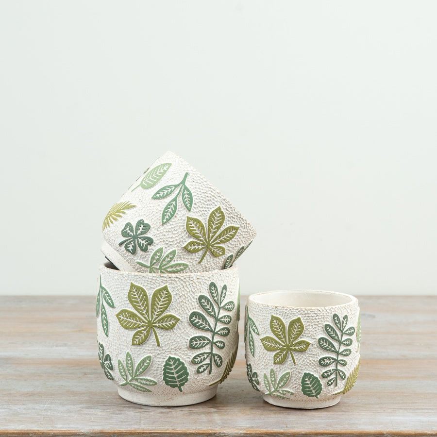 Green Leaf Plant Pot Botanical Leaf Planter Ceramic Plant Pot Neutral Indoor Home Décor 11x11x10cm Item #83169