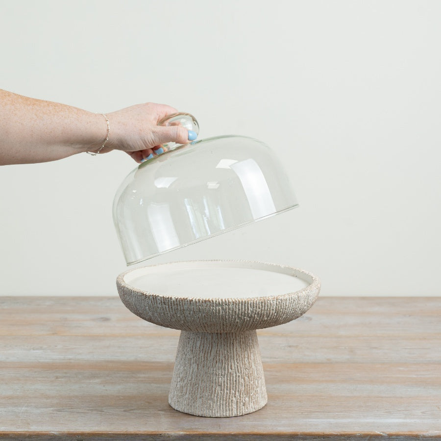 Cake Stand Tray Cement & Glass Cake Stand Dessert Display Serving Stand Contemporary Home Décor 23.5cm Item #83170