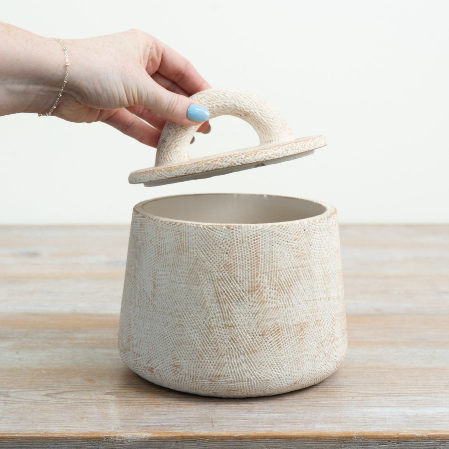 Cement Storage Pot Rustic Cement Storage Container Minimalist Home Organiser Decorative Pot 17x16.5cm Item #83172
