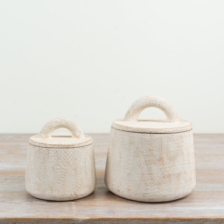 Cement Pot with Lid Decorative Cement Storage Jar Textured Lidded Container Rustic Home Décor 13x12.5cm Item #83173