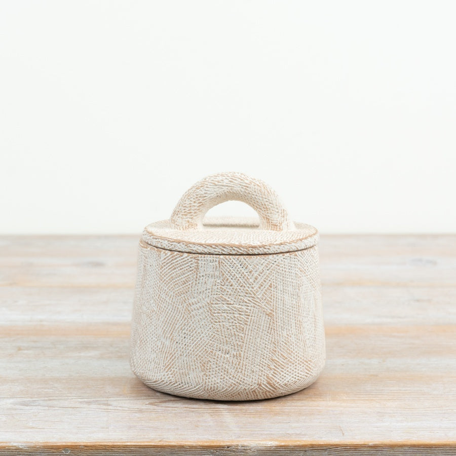 Cement Pot with Lid Decorative Cement Storage Jar Textured Lidded Container Rustic Home Décor 13x12.5cm Item #83173