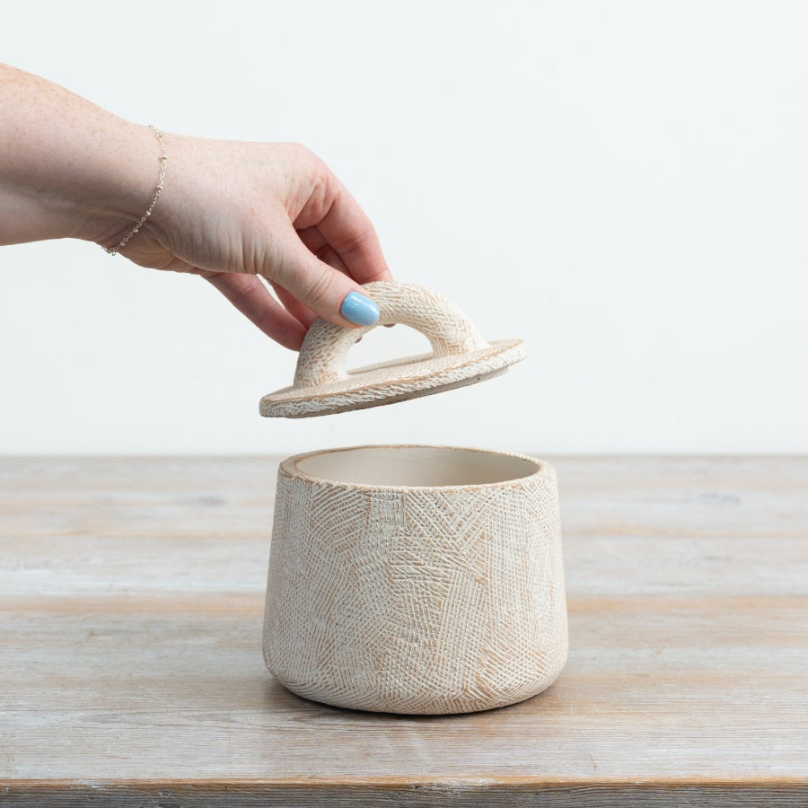 Cement Pot with Lid Decorative Cement Storage Jar Textured Lidded Container Rustic Home Décor 13x12.5cm Item #83173