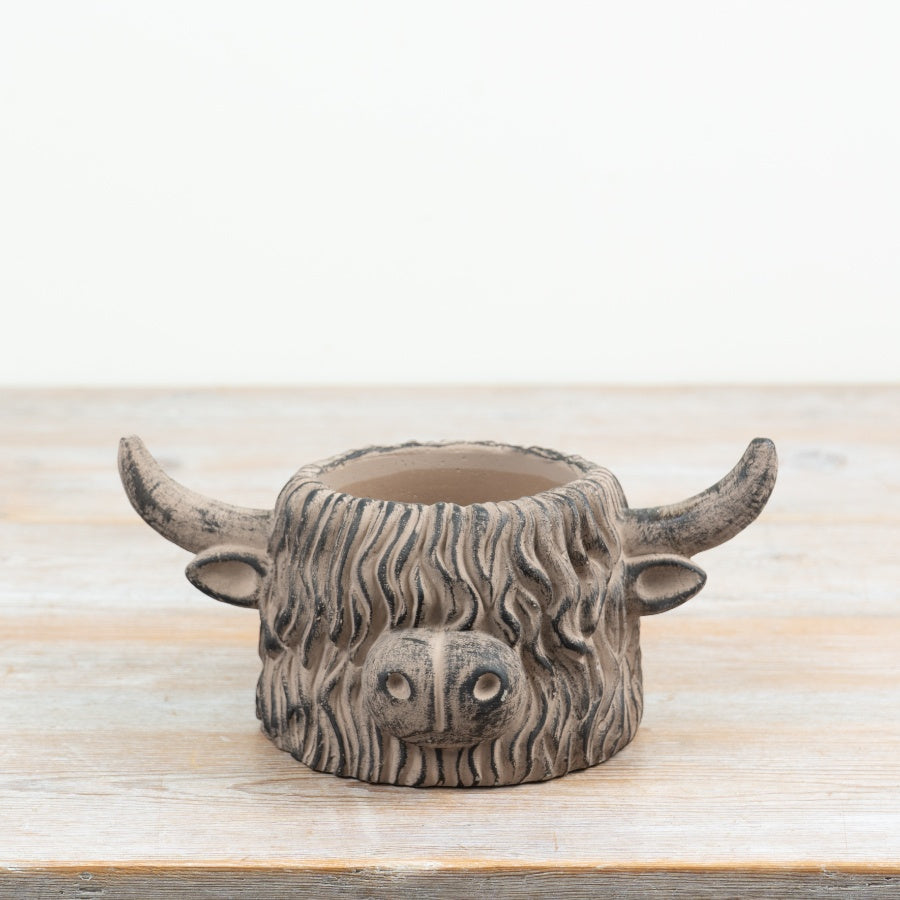 Highland Cow Plant Pot Cement Highland Cow Planter Rustic Animal Plant Pot Country Home Décor 23.5x15.5x11cm Item #83174