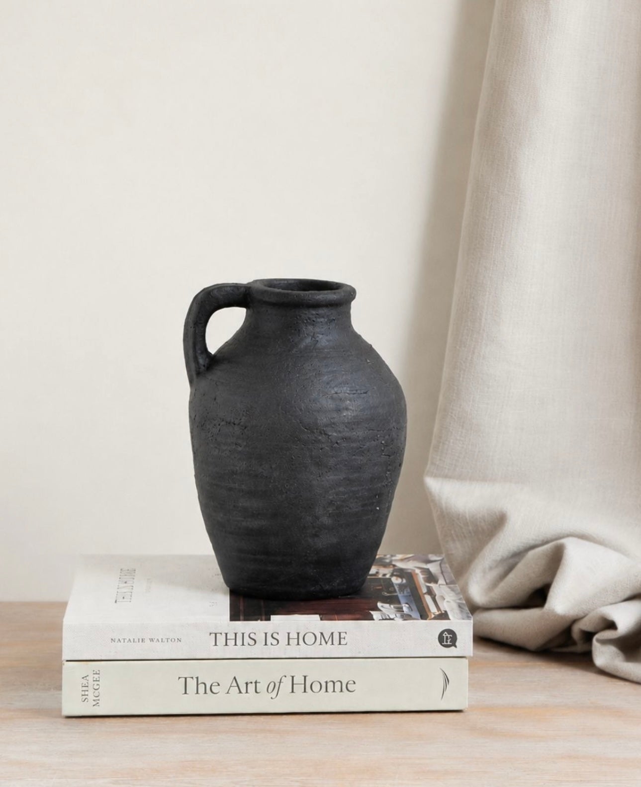 Farmhouse Jug Vase 23cm – Rustic Ceramic Pitcher Vase Neutral Home Decor Ellie Jug with Handle