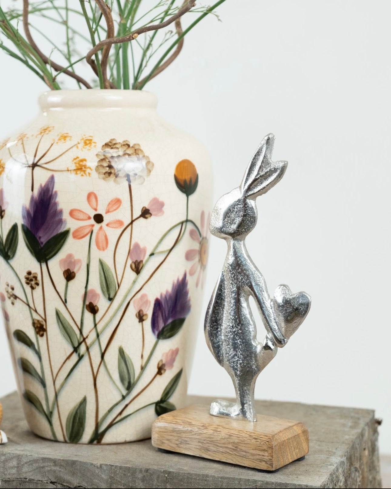 Wild Flower Vase 25cm – Vintage Tall Ceramic Vase with Hand-Painted Purple Floral Design
