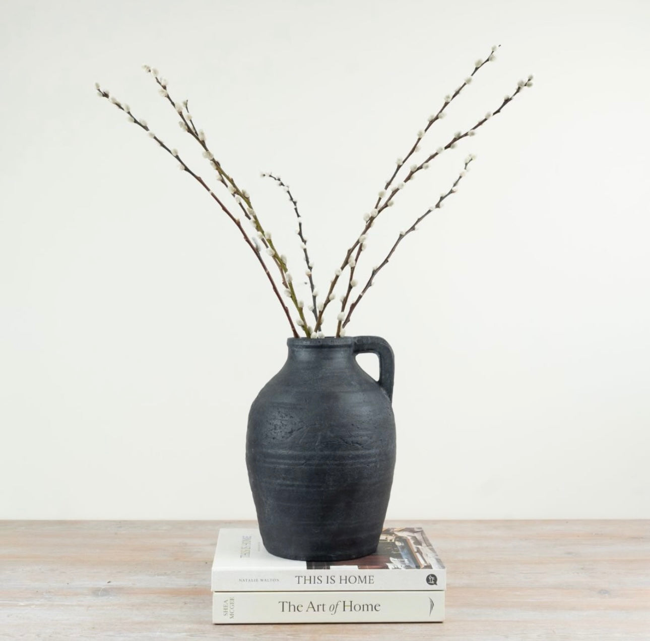 Farmhouse Jug Vase 23cm – Rustic Ceramic Pitcher Vase Neutral Home Decor Ellie Jug with Handle