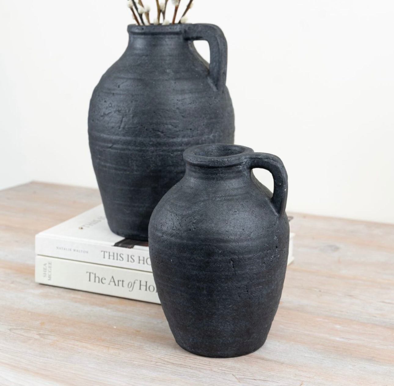 Farmhouse Jug Vase 23cm – Rustic Ceramic Pitcher Vase Neutral Home Decor Ellie Jug with Handle