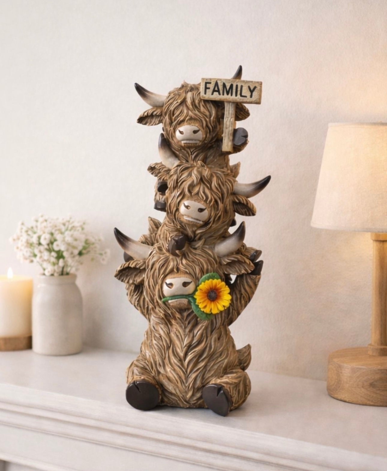 Trio Highland Cow Family Plaque 32.5cm – Rustic Farm Animal Decorative Wall Ornament