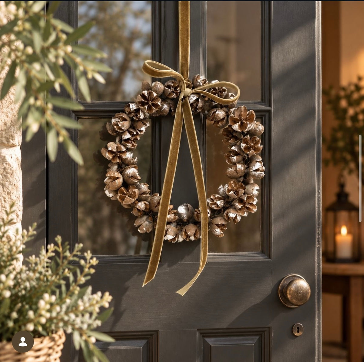 Cross Fruit Wreath Natural Pod Christmas Decoration Velvet Ribbon Rustic Festive Hanging Décor 15.5cm Item #79061