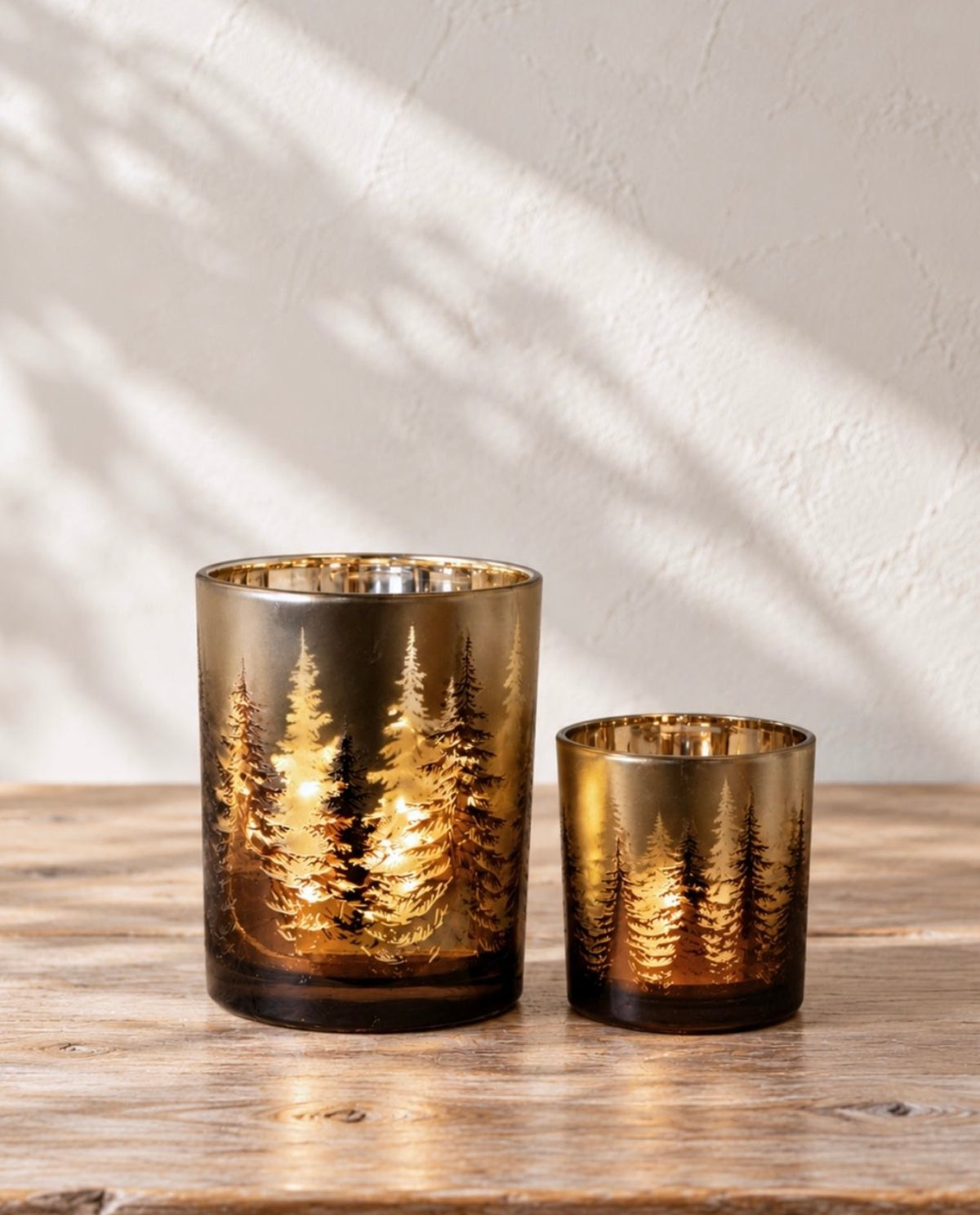 Gold Glass Tealight Holder with Tree Design Glass Candle Holder Gold T-Light Holder Festive Home Décor 12.5cm Item #79226