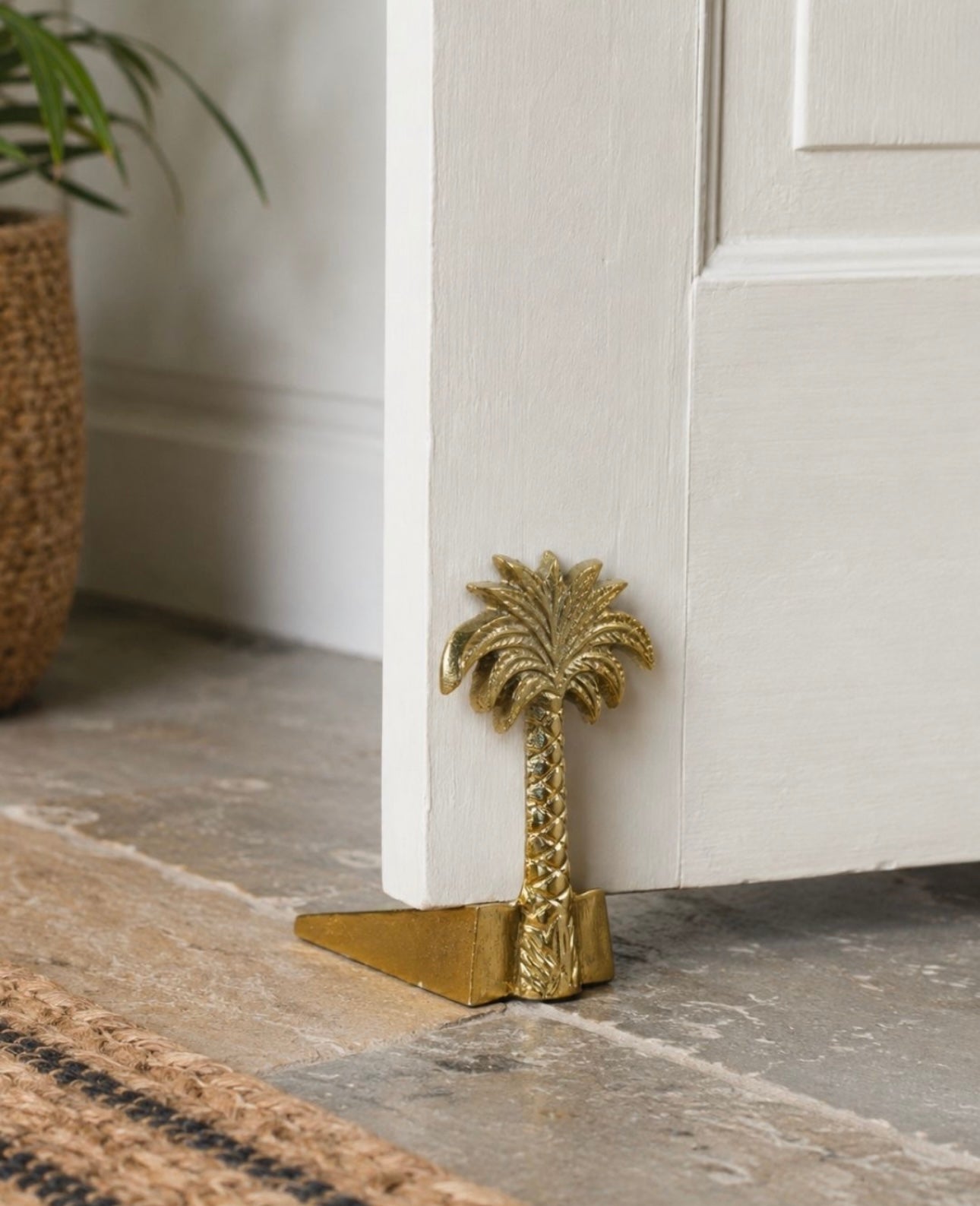 Gold Palm Tree Door Stopper 11cm – Decorative Metal Door Stop, Stylish Tropical Home Accessory for Floor Protection