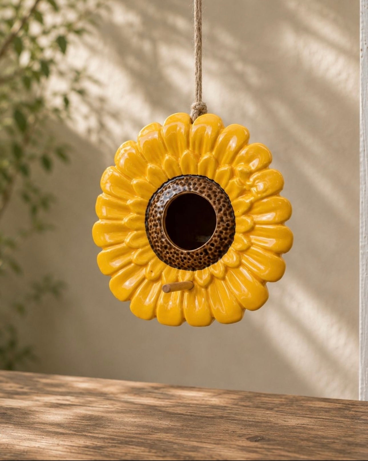 Sunflower Birdhouse 15cm – Hanging Garden Bird House, Decorative Floral Outdoor Nest Box with Jute String