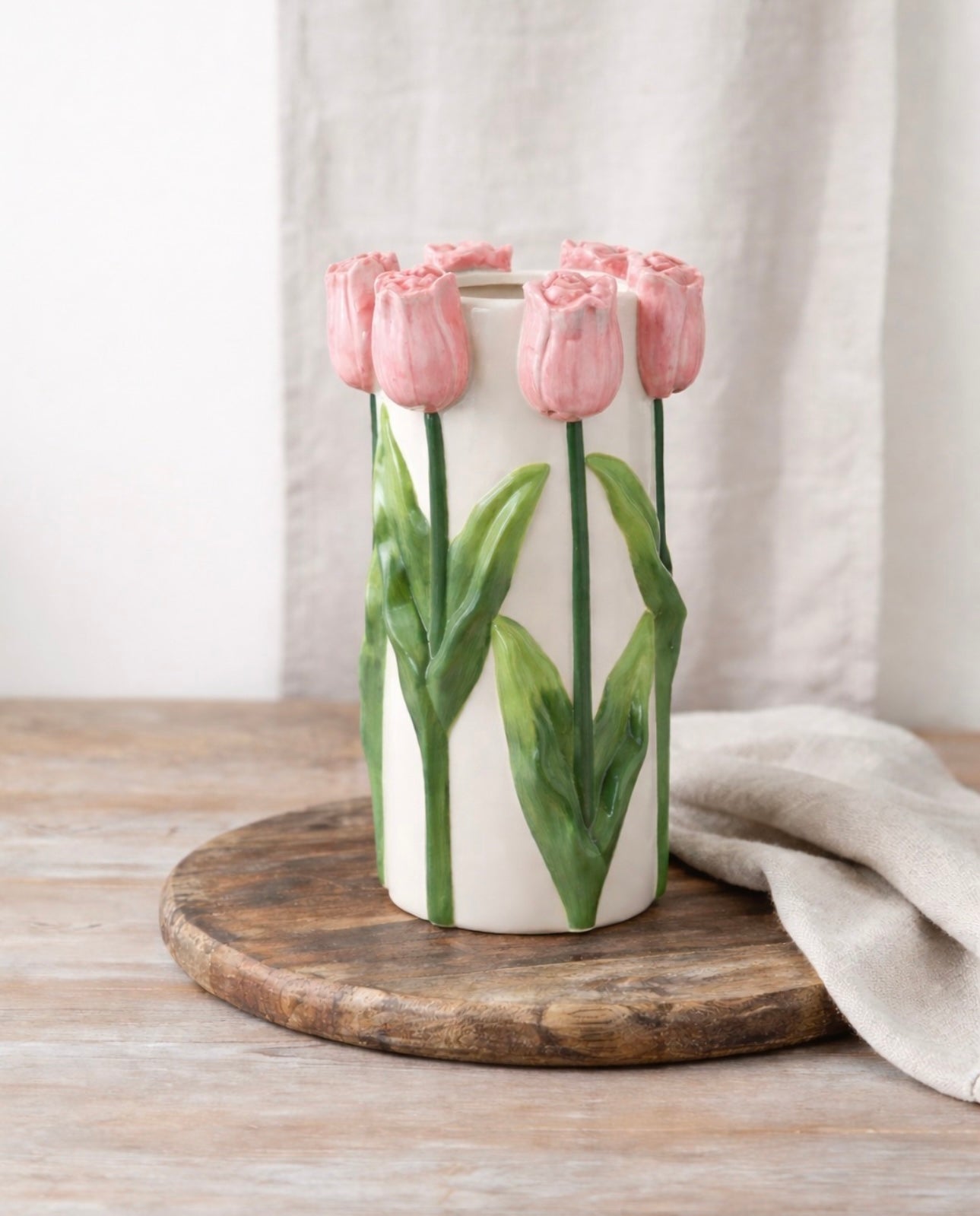 Pink 3D Tulip Vase 23.5cm – Floral Ceramic Statement Flower Vase Home Décor