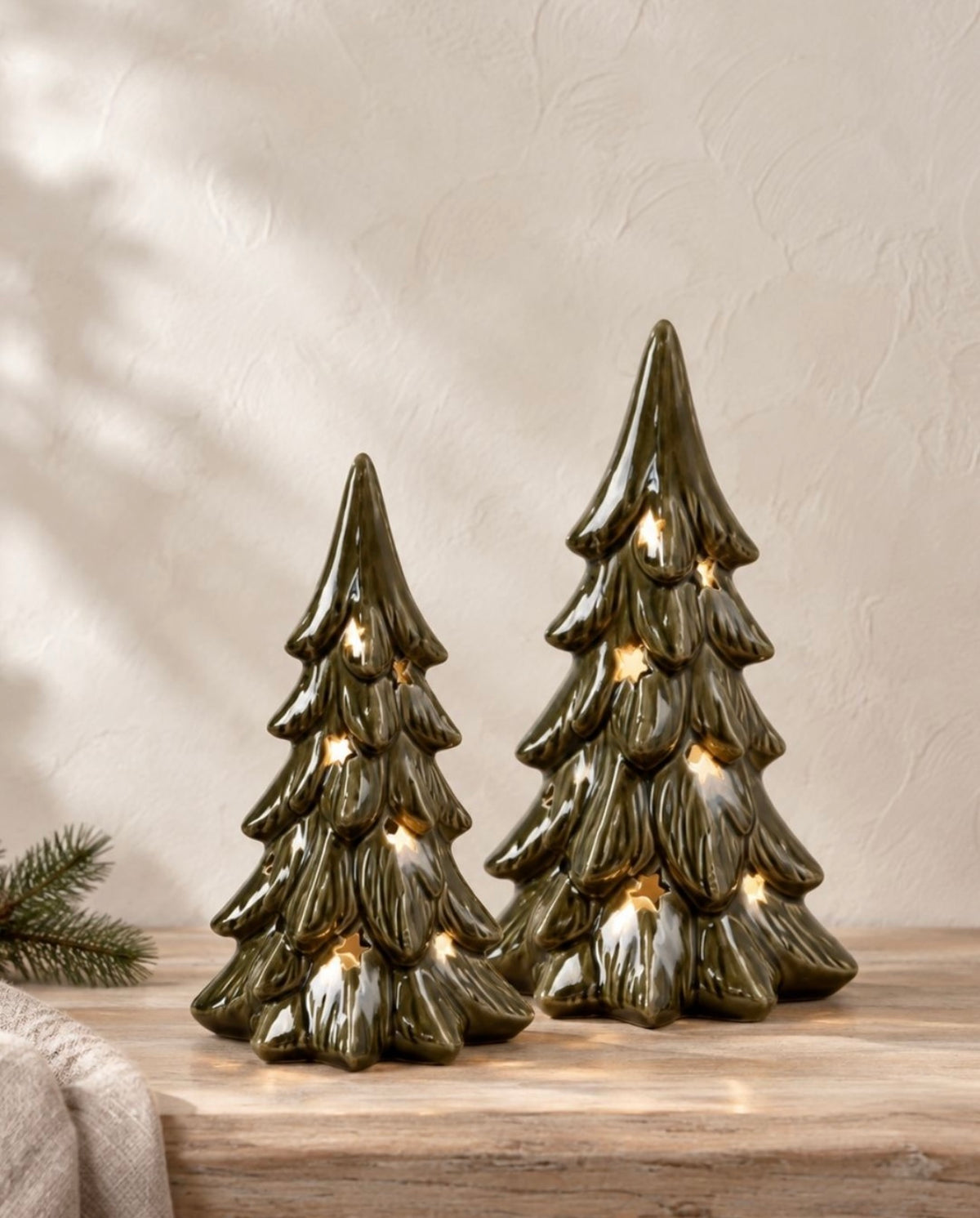 LED Christmas Tree Green Glazed Decorative Light Up Ornament Festive Seasonal Home Décor 28.5cm Item #81421