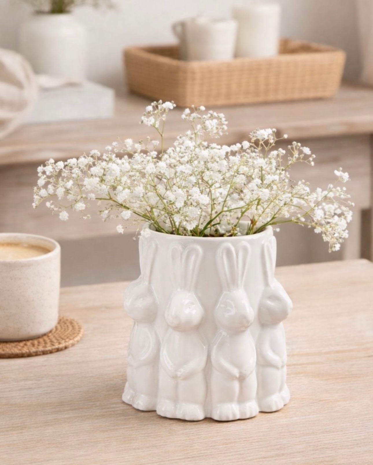 White Bunny Vase 13.7cm – Easter Rabbit Ceramic Vase for Spring Table Décor