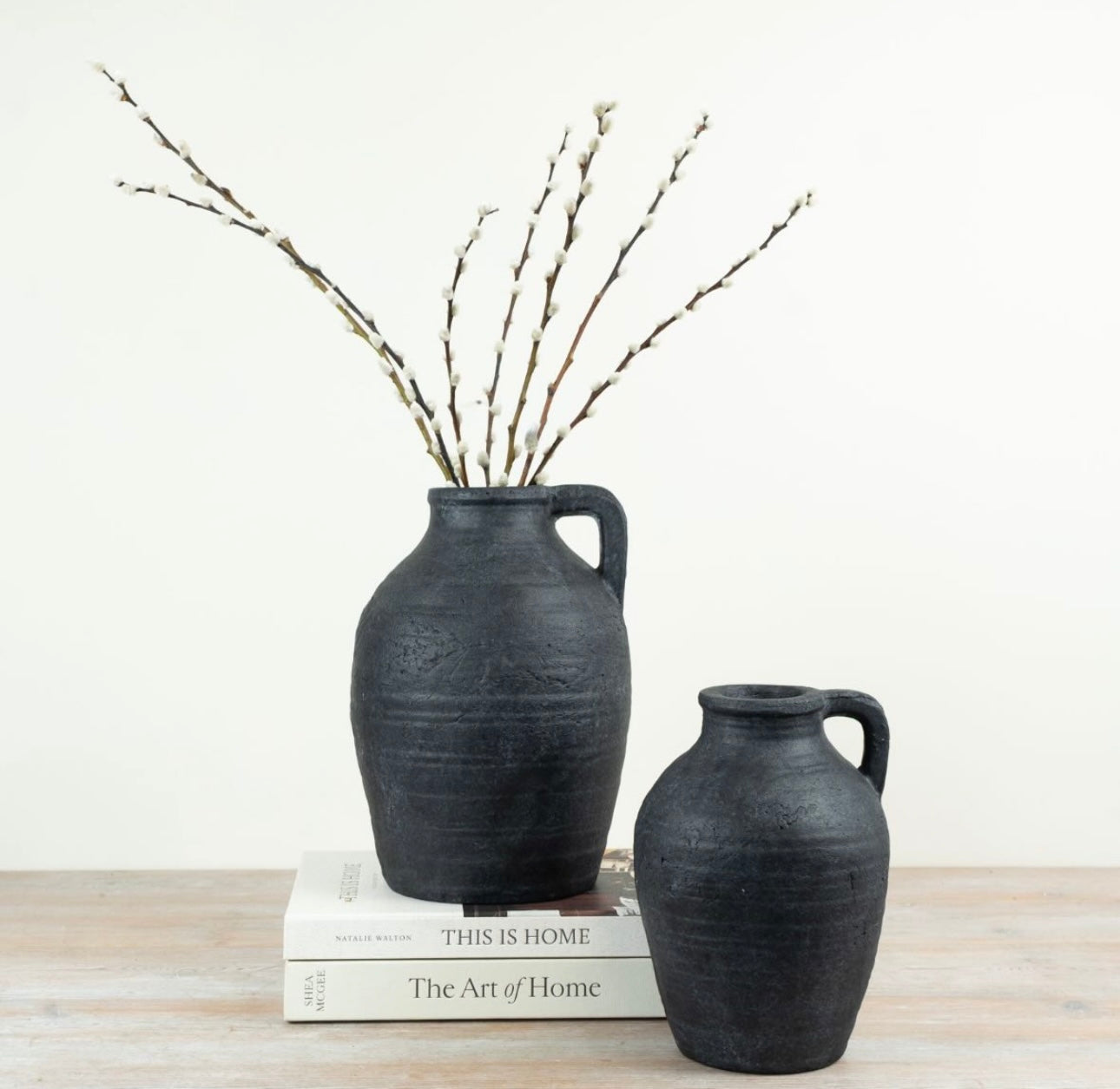 Farmhouse Jug Vase 23cm – Rustic Ceramic Pitcher Vase Neutral Home Decor Ellie Jug with Handle