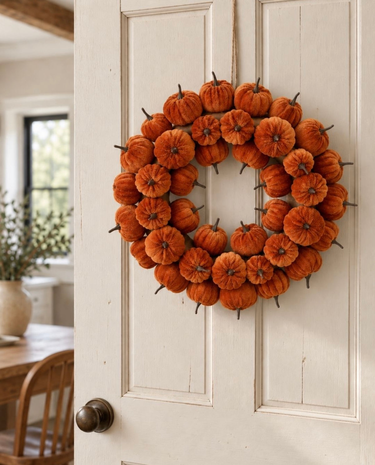 Orange Velvet Pumpkin Wreath Autumn Door Seasonal Home Décor Harvest Display Burnt Feature 38cm Item #79359
