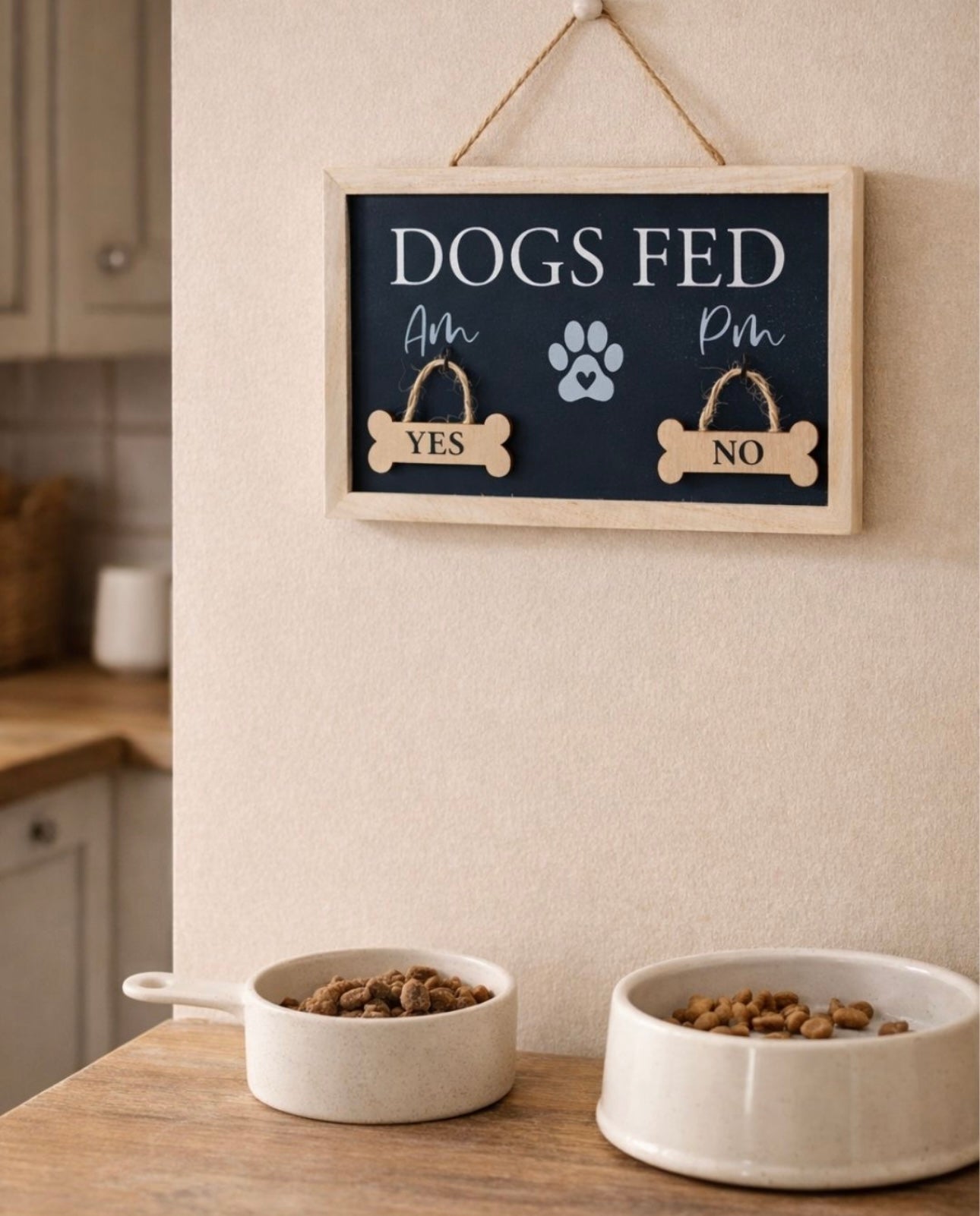 Dog's Fed Sign 22cm Navy Blue with Detachable Bones AM/PM Indicator