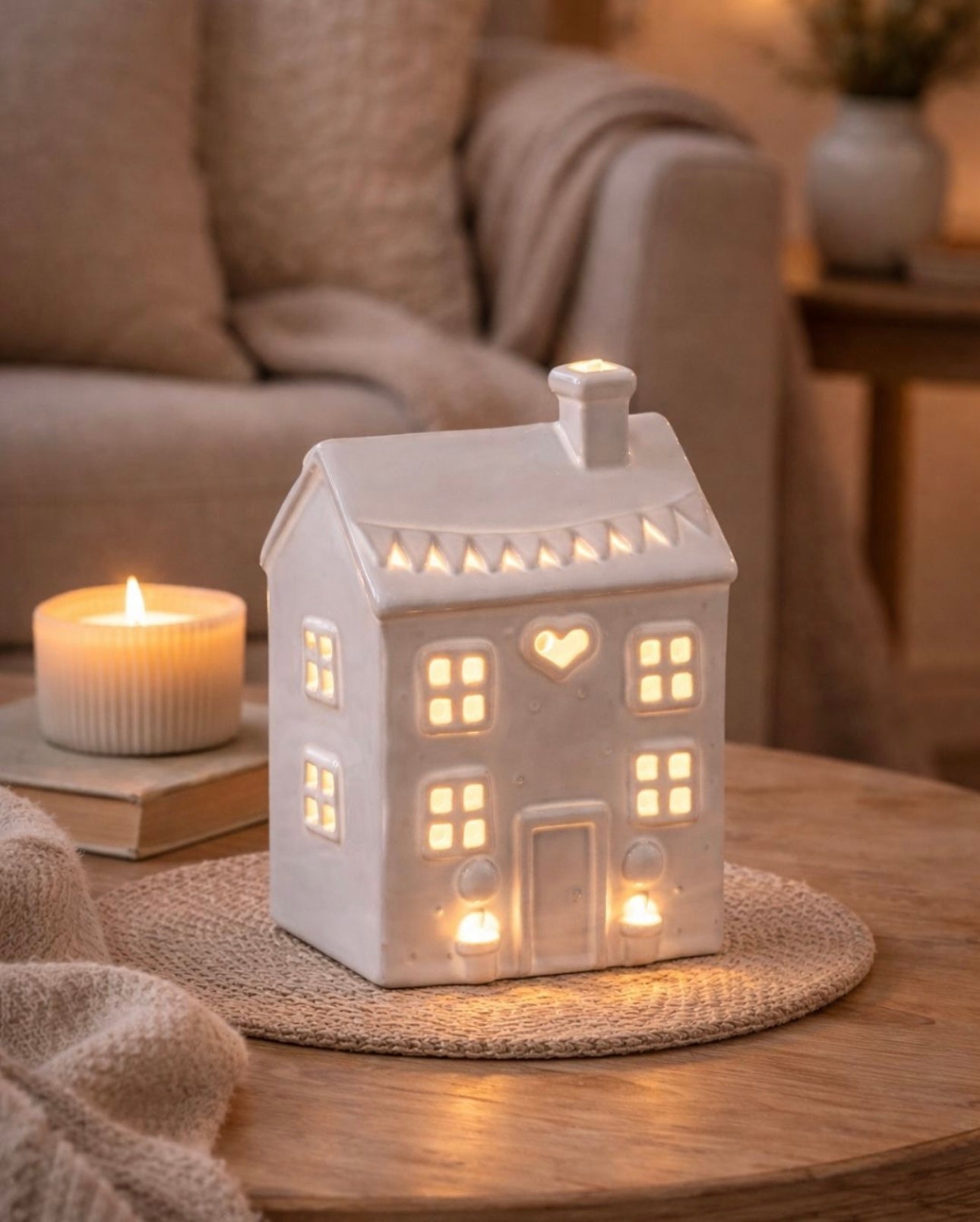Whimsical House Tealight Holder 18cm – Glazed Ceramic Home Candle Lantern Décor