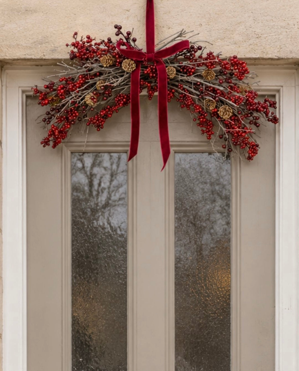 Red Berry & Pinecone Hanging Decoration Festive Christmas Wall Door Display Rustic Seasonal Décor 60cm Item #79098
