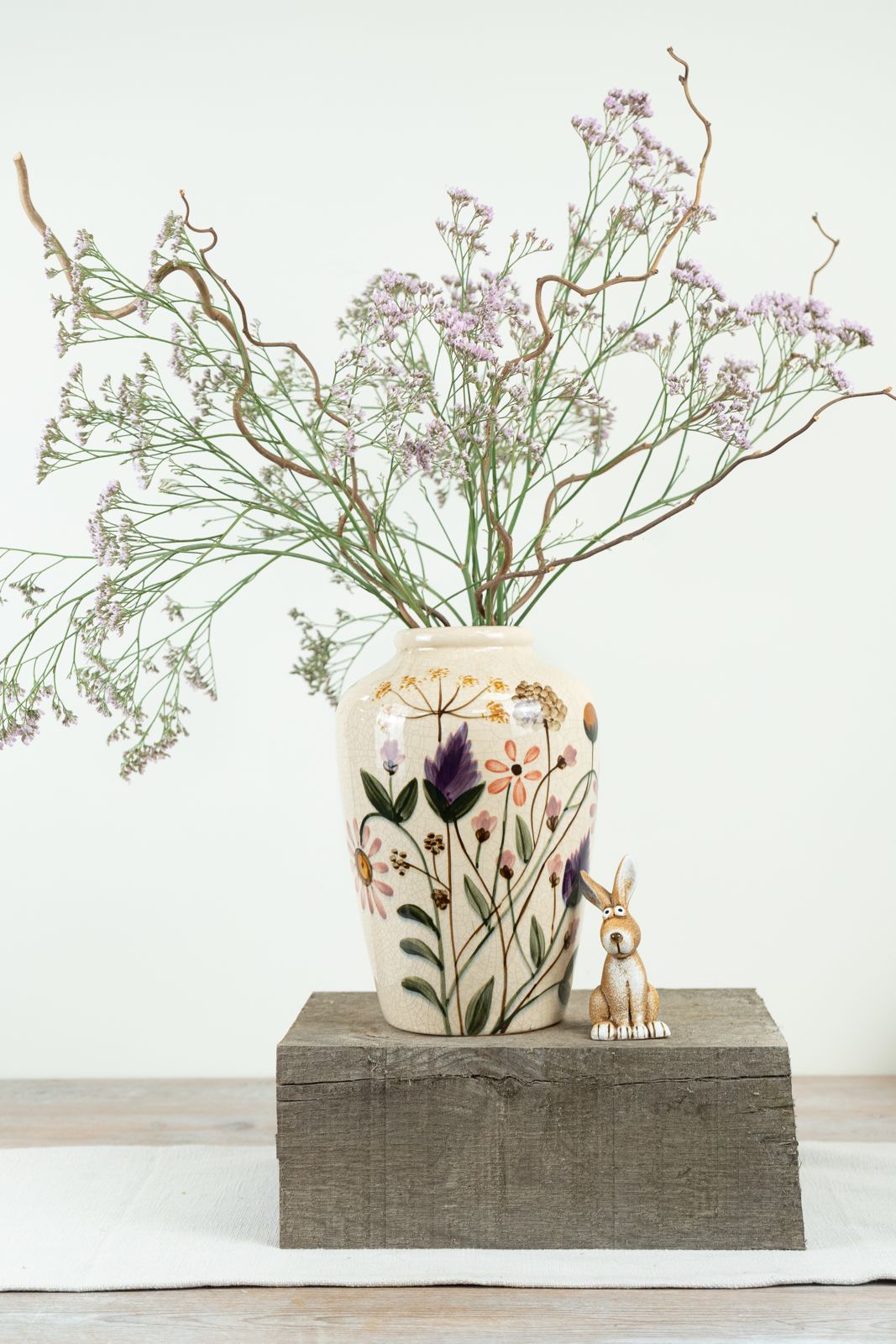 Wild Flower Vase 25cm – Vintage Tall Ceramic Vase with Hand-Painted Purple Floral Design